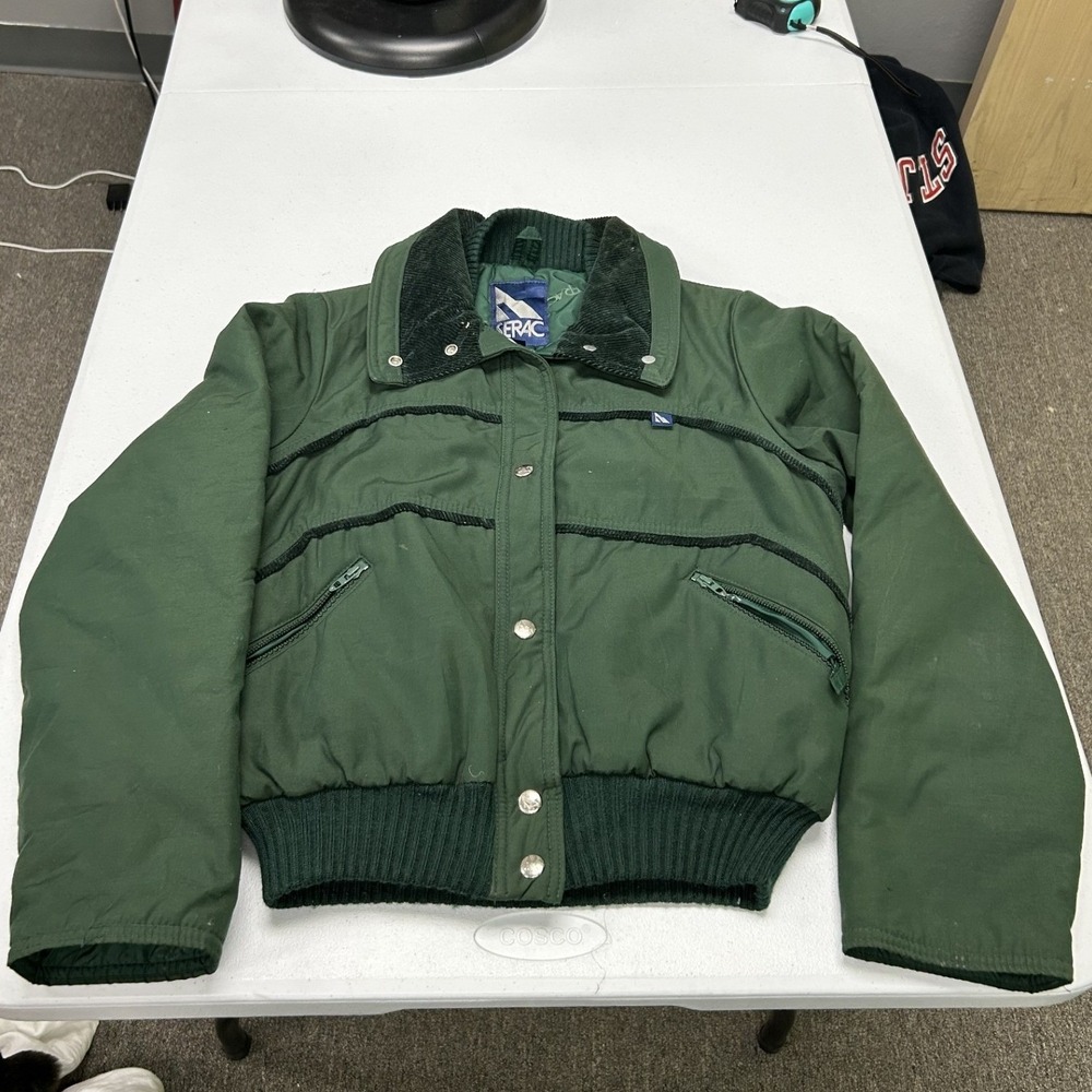Serac Puffer Bomber Jacket Womens 12 Green Vintage Insulated Corduroy Collar D3